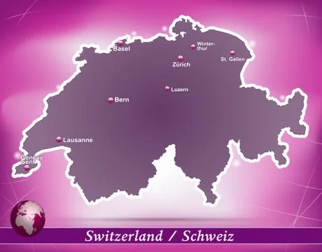 Map of switzerland with abstract background in violet Illustrazione stock