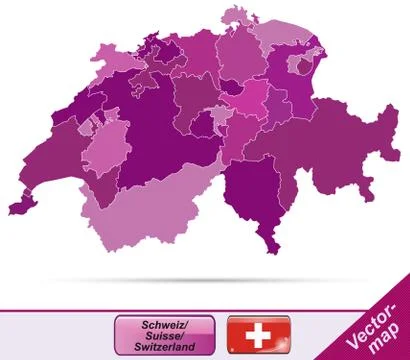 Map of switzerland with borders in violet Illustrazione stock