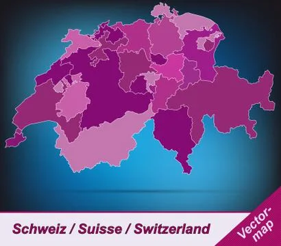 Map of switzerland with borders in violet Stock Illustration