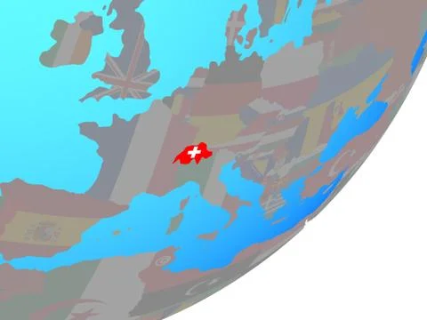 Map of Switzerland with flag on globe Stock Illustration