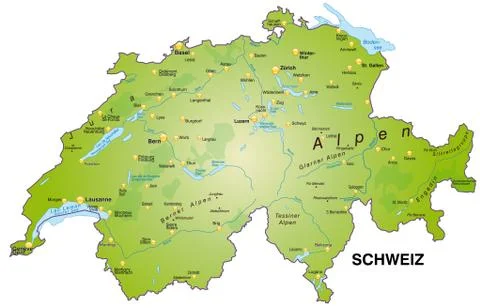 Map of switzerland as an overview map in green Illustrazione stock