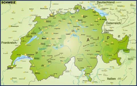Map of switzerland as an overview map in green Stock Illustration