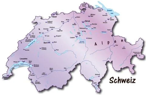 Map of switzerland as an overview map in violet Stock Illustration