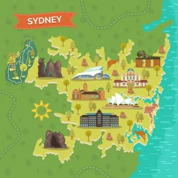 Map of Sydney with landmarks Stock Illustration