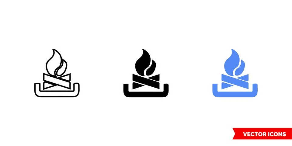Map symbol campfire icon of 3 types color, black and white, outline. Isolated Stock Illustration