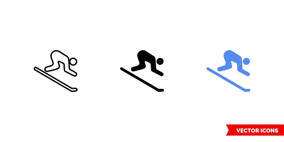 Map symbol downhill skiing icon of 3 types color, black and white, outline. I Stock Illustration
