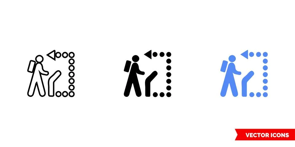 Map symbol self-guiding trail icon of 3 types color, black and white, outline Stock Illustration