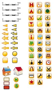 Map symbols in yellow Stock Illustration
