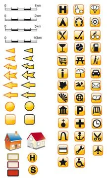 Map symbols in yellow Stock Illustration