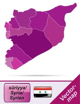 Map of syria with borders in violet Stock Illustration