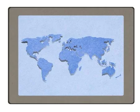 Map on tablet pc computer monitor with staple recycled paper craft stick Ilustración de archivo
