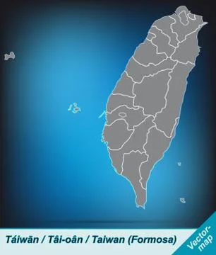 Map of taiwan with borders in bright gray Stock Illustration