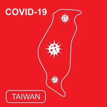 Map of Taiwan labeled COVID-19. White outline map on a red background. Illustrazione stock