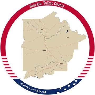 Map of Talbot County in Georgia, USA arranged in a circle. Stock Illustration