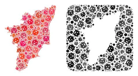 Map of Tamil Nadu State - Flu Virus Collage with Subtracted Space Stock Illustration