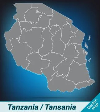 Map of tanzania with borders in bright gray Stock Illustration