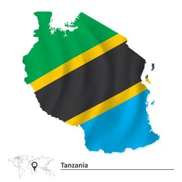 Map of Tanzania with flag Stock Illustration