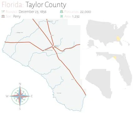 Map of Taylor County in Florida Stock Illustration
