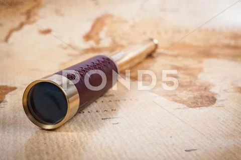 Map with telescope Stock Photos