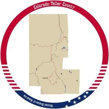 Map of Teller County in Colorado, USA arranged in a circle. Stock Illustration