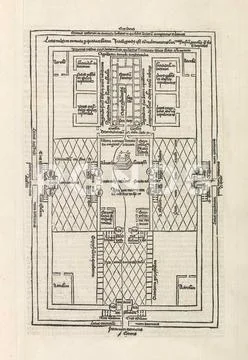 Map of the temple in Jerusalem; Liber chronicarum. Rectangular map of ...