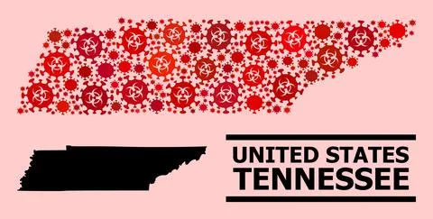 Map of Tennessee State - Composition of Covid Virus Biohazard Infection Icons Stock Illustration