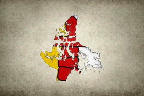 Map of the Territory of Nunavut with its flag on a paper Stock Illustration