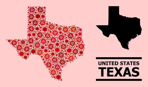 Map of Texas State - Mosaic with Coronavirus Biohazard Infection Icons イラスト素材
