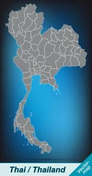 Map of thailand with borders in bright gray Stock Illustration