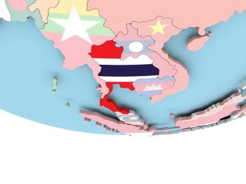 Map of Thailand with flag on globe Stock Illustration