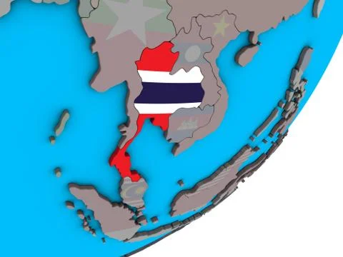 Map of Thailand with flag on globe Stock Illustration