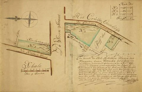 Map of three plots of land, located on Steenstraat / Hoek Kuijperssteeg an... Fotos de archivo