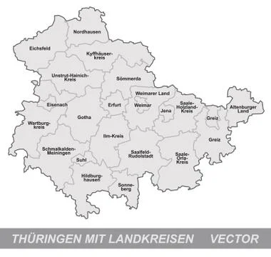 Map of thuringia with borders in gray Illustrazione stock