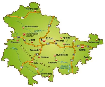 Map of thuringia with highways in green イラスト素材