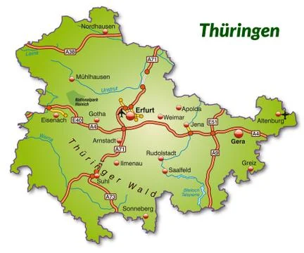 Map of thuringia with highways Stock Illustration