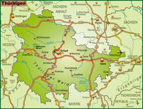 Map of thuringia with highways Illustrazione stock