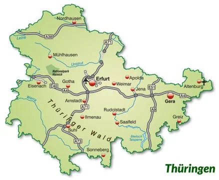 Map of thuringia with highways in pastel green イラスト素材