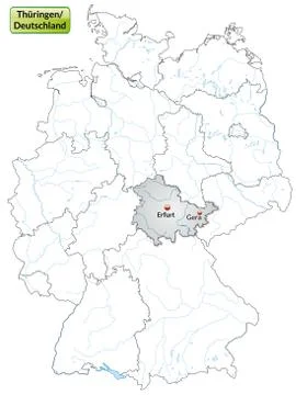 Map of thuringia with main cities in gray Stock Illustration