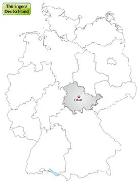 Map of thuringia with main cities in gray Illustrazione stock