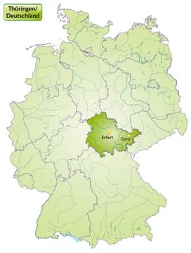 Map of thuringia with main cities in green Illustrazione stock