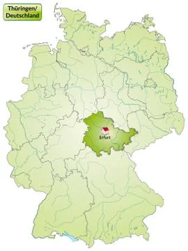 Map of thuringia with main cities in green Illustrazione stock