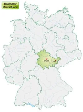 Map of thuringia with main cities in pastel green Stock Illustration