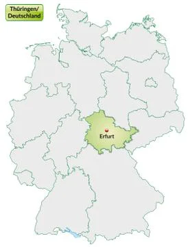 Map of thuringia with main cities in pastel green Illustrazione stock