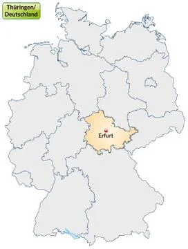 Map of thuringia with main cities in pastel orange Illustrazione stock