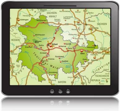 Map of thuringia as a mobile phone with highways Illustrazione stock