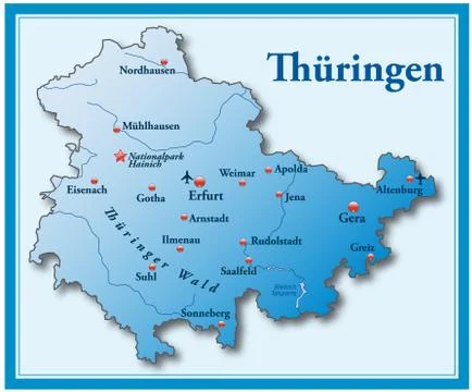 Map of thuringia as an overview map in blue イラスト素材