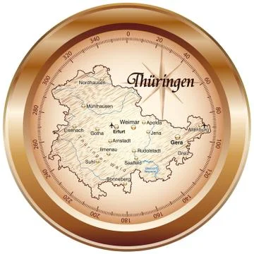 Map of thuringia as an overview map in bronze Illustrazione stock