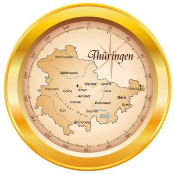 Map of thuringia as an overview map in gold Illustrazione stock