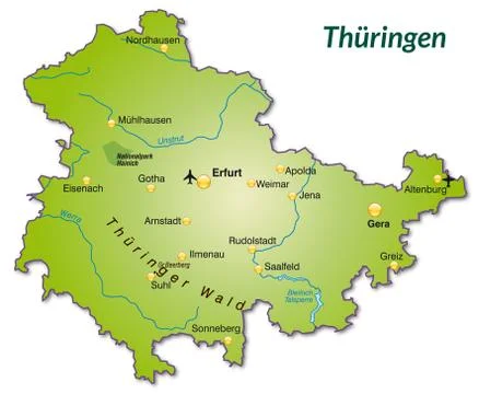 Map of thuringia as an overview map in green イラスト素材