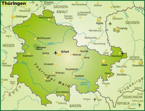 Map of thuringia as an overview map in green Stock Illustration